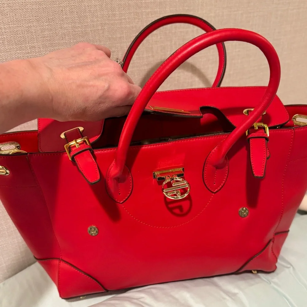 Vintage! Segolene Paris Red Leather Satchel, Large, Dust Bag Included, NWT - Picture 7 of 11